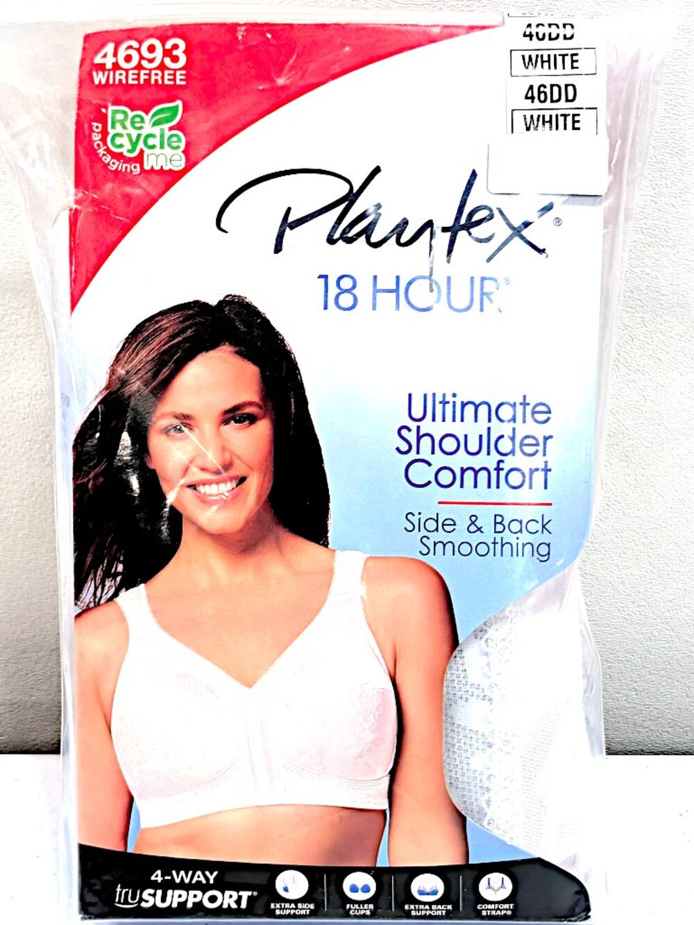 Playtex 18 Hour 46DD White Wirefree Shoulder Comfort Bra 4693